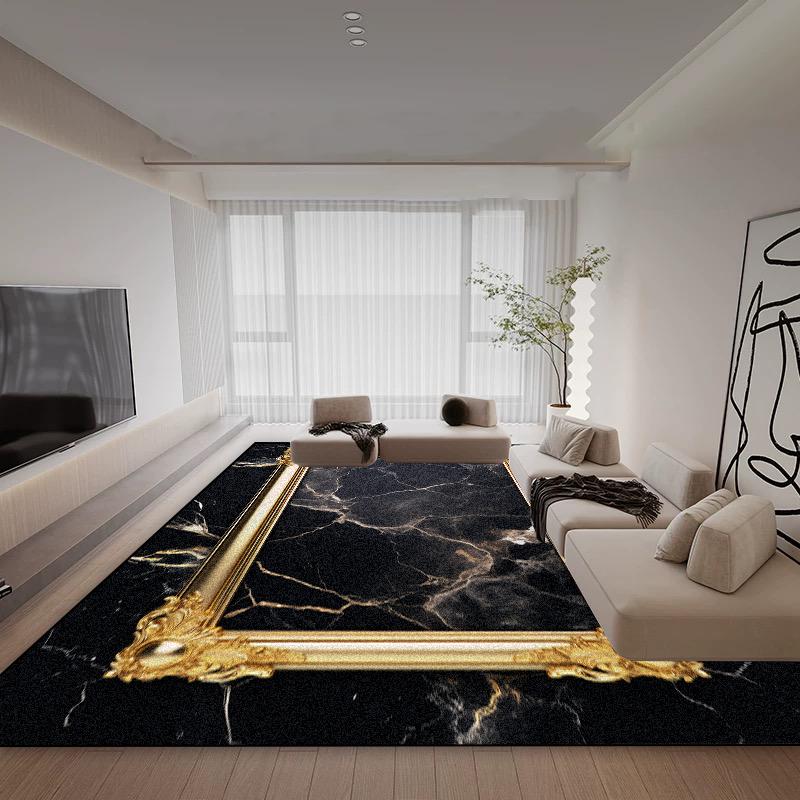 Living Room Light Luxury Carpet Black Gold Decoration Nordic Style Sofa Area Rugs 200x300cm Bedroom Lounge Non-slip Floor Mat