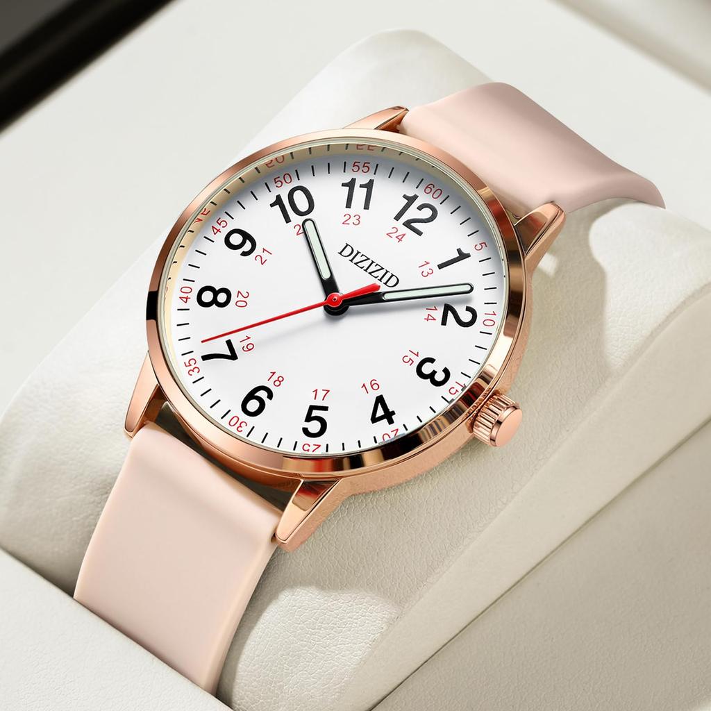 Аналоговые часы для медсестры, легко читаемые, уретановые, унисекс [DIZIZID], водонепроницаемые, светящиеся, циферблат, ремень, простые, стильные, мужские, женские, медицинские, для медсестры, (розовый)