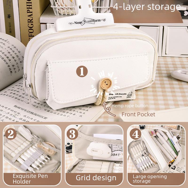 High-Value Large Capacity Canvas Pencil Case for Girls - Simple, Creative Design