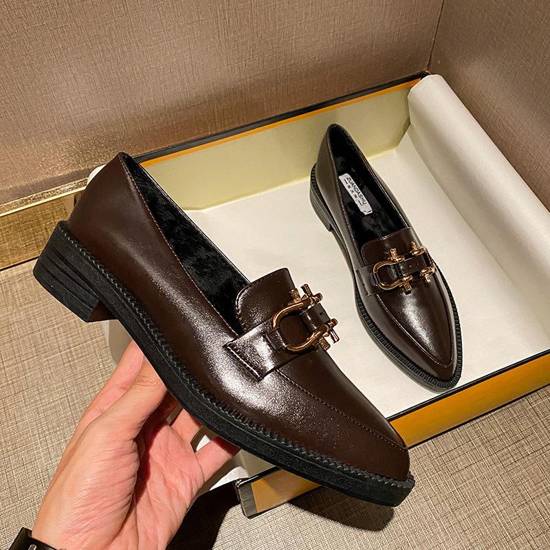 Pointed Toe Womens Loafers Shoes Metal Chain Clogs Platform Casual Female Sneakers Oxfords Slip-on Buckle Creepers On Heels Leat