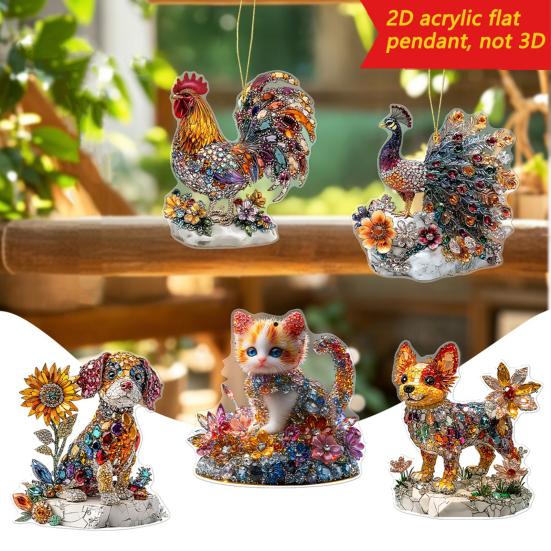 5Pcs/Set Cartoon Pendant 2D Acrylic Shiny Cat Dog Shape Decorative Car Charm Doors Backpacks Handbags Pendant