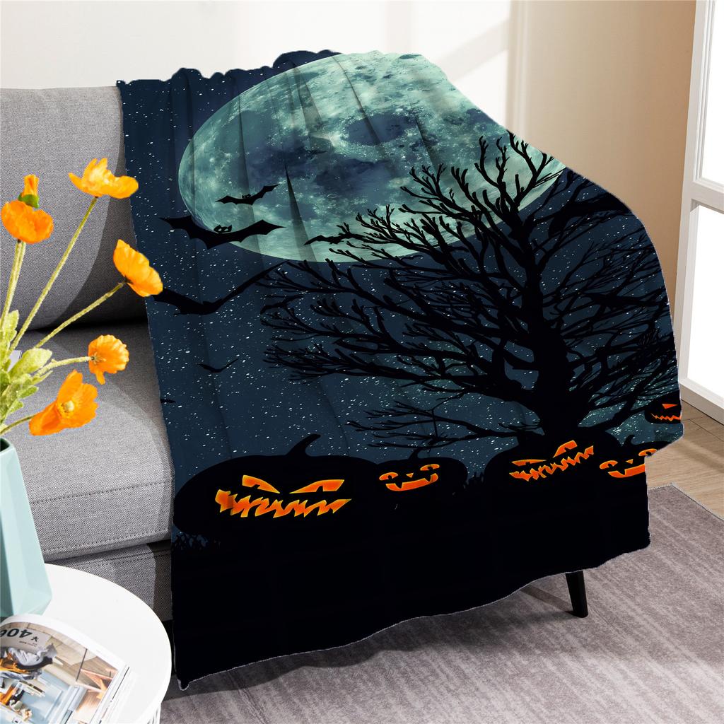 Halloween pumpkin digitalprinted polyester Bedroom velvet flannel soft sofa cover blanket Fleece soft sofa cover blankets