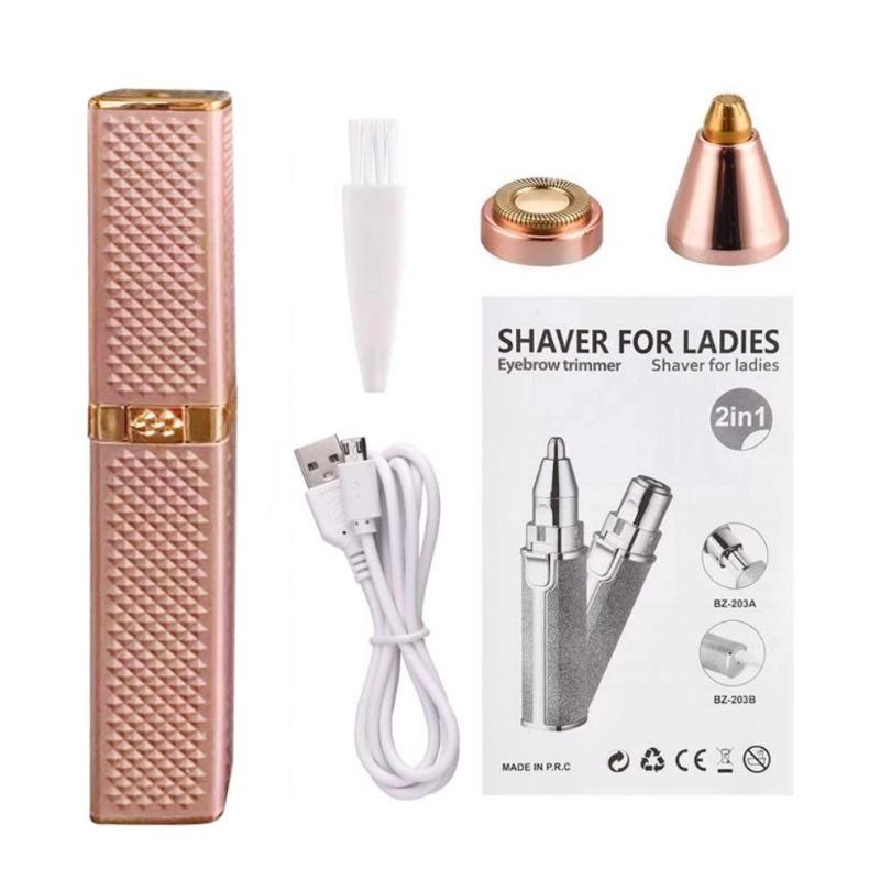 2 IN 1 Electric Eyebrow Trimmer USB Rechargeable Body Facial Hair Removal Lipstick Shape Mini Epilator for Women Colorful Starry Sky