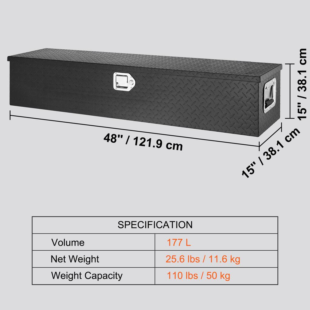Сверхпрочный алюминиевый ящик для инструментов VEVOR для кузова грузовика, ящик для инструментов с ромбовидным рифлением, с боковой ручкой и ключами-замками для пикапа, кузова грузовика, автодома