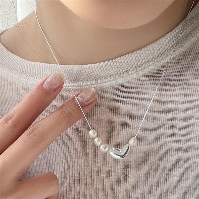 Простое ожерелье с жемчугом и сердечком для женщин, модное темпераментное универсальное креативное ожерелье на ключицу, ювелирные аксессуары