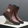 Fashion Classic Fashion Brown Boots for Men Pointed Toe Leather Ankle Boots Big Size 46 High-top Dress Shoes with Casual Business Shoes