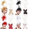Vintage Bridal Hair Accessories Set Kentucky Derby Feather Headband Gloves Necklace Floral Bow Mesh Wedding