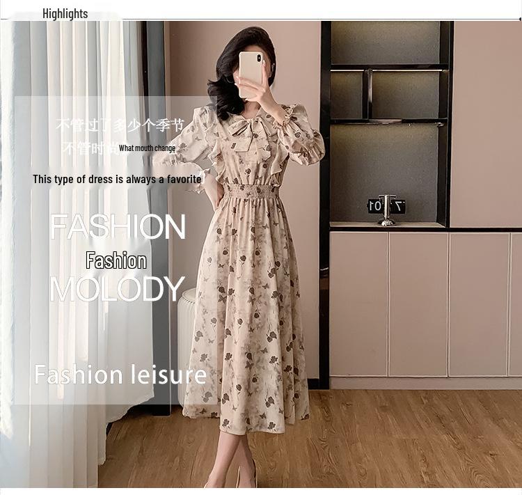 Корейское шифоновое платье с оборками и принтом и рукавами-буфами