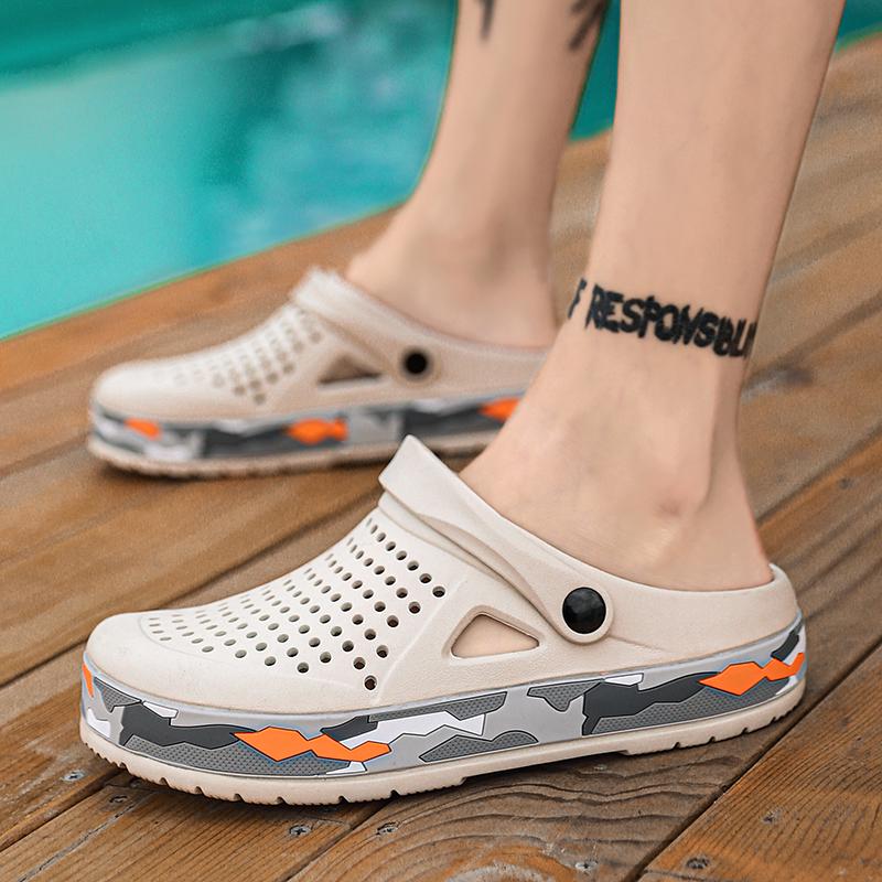 Мужские повседневные тапочки, летние нескользящие сандалии на платформе, мужские пляжные тапочки из ЭВА с отверстиями