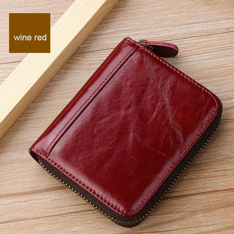 Винтажный мужской и женский держатель для карт из масляной коровьей кожи на молнии, повседневный кошелек для кредитных карт