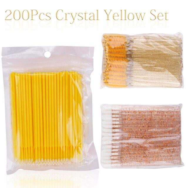 200 шт., кисти для ресниц, одноразовые тампоны, микрокисть для губ, кисть для бровей, тушь для ресниц, палочка, аппликатор, аксессуары для ресниц