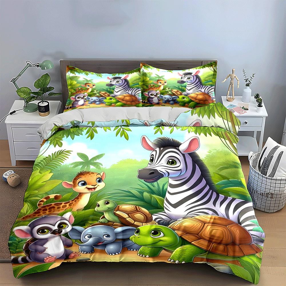 Jungle Animal Friends Playset Exquisite Three-Piece Bedding Set Gift For Kids And Adults