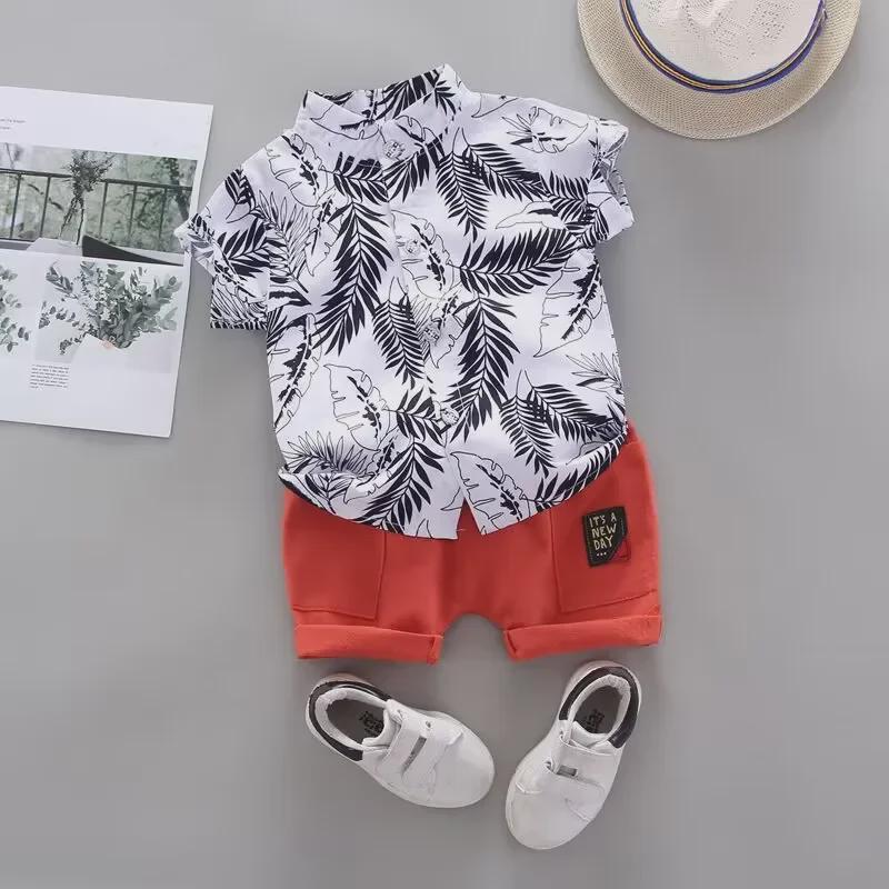 Summer Boys' Infant Casual Two-Piece Outfit - Trendy Short-Sleeve Shirt and Suit