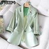 Ацетатный пиджак, женский повседневный весенне-осенний костюм с рукавом три четверти, короткий тонкий