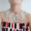 Faux Pearl Bib Necklace Hollow Design Bib Choker Necklace Beaded Shawl Collar for Women Weddings Cocktail Parties