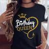 Подарок на День Рождения для Девочек Birthday Queen Графический Принт Футболка Женская Одежда Серая Зеленая Желтая Розовая Черная Белая Футболка Femme