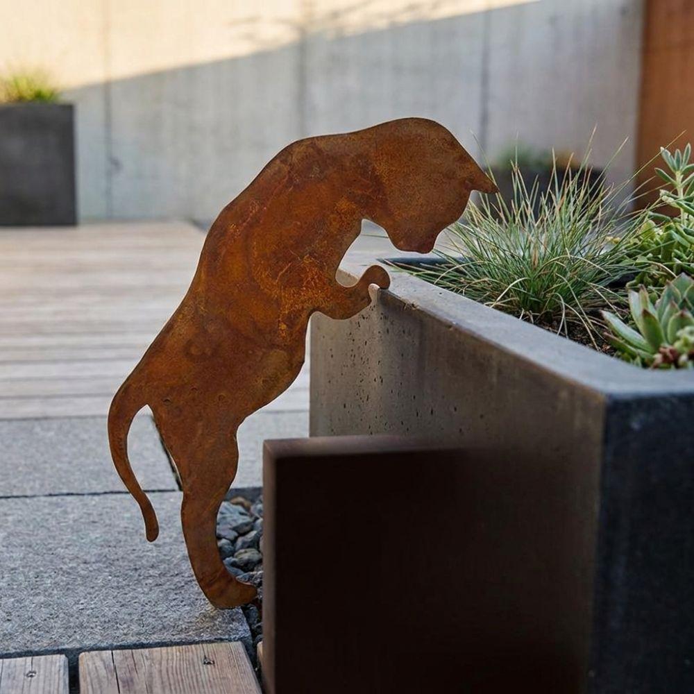 Rustic Metal Dog Garden Statue Vintage Cat Lawn Ornament Dog Pot Hugger Decor  Courtyard