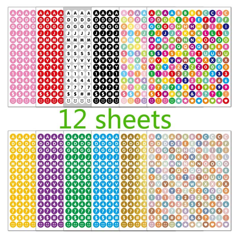12 Sheets Mini 0.5 Inch Letter Stickers Removable Number Alphabet Sticker for DIY Stationery Scrapbook Grad Cup Mug Craft Art
