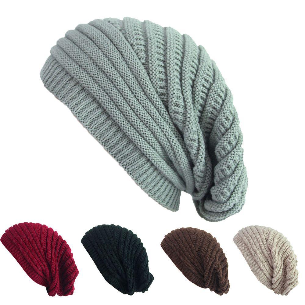 Unisex Striped Crochet Baggy Beanie Hat Ski Cap Knitted Hat