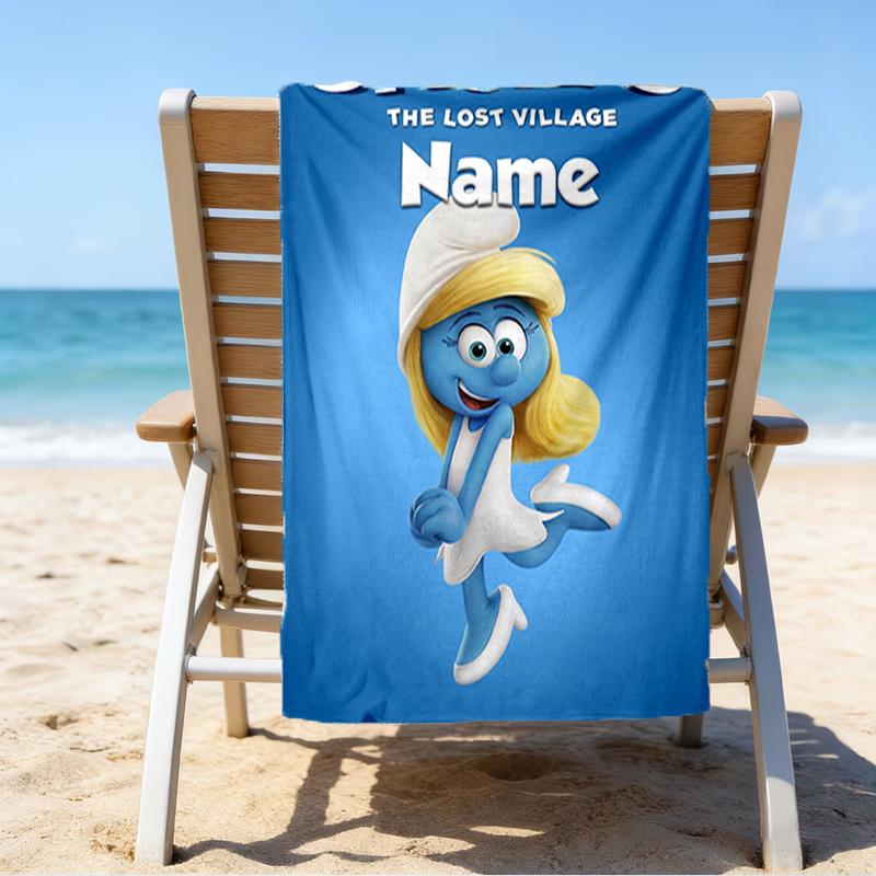 Custom Name Ultrasoft Beach Towel With Smurfs Themeideal For Pool Camping Diving Perfect Travel Essential Vibrant Beach Towel