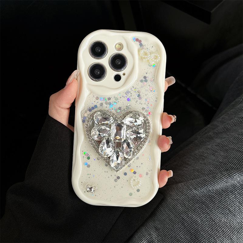 Крем Ветряной Удар Противоударный Чехол для Телефона для IPhone 16 Promax Водяной Бриллиант Любовь для Apple 17 Блестящий 15 Мягкий