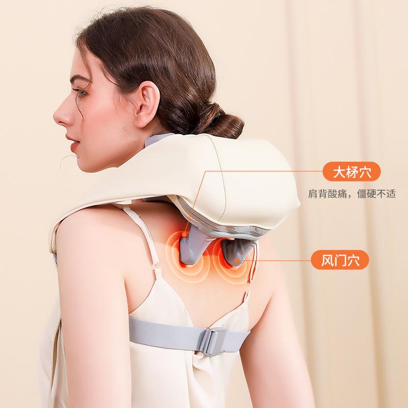 Neck Massager for Pain Relief, Shoulder and Trapezius Massager with Kneading and Heat Therapy, Wearable Shiatsu Massage Pillow for Home Use