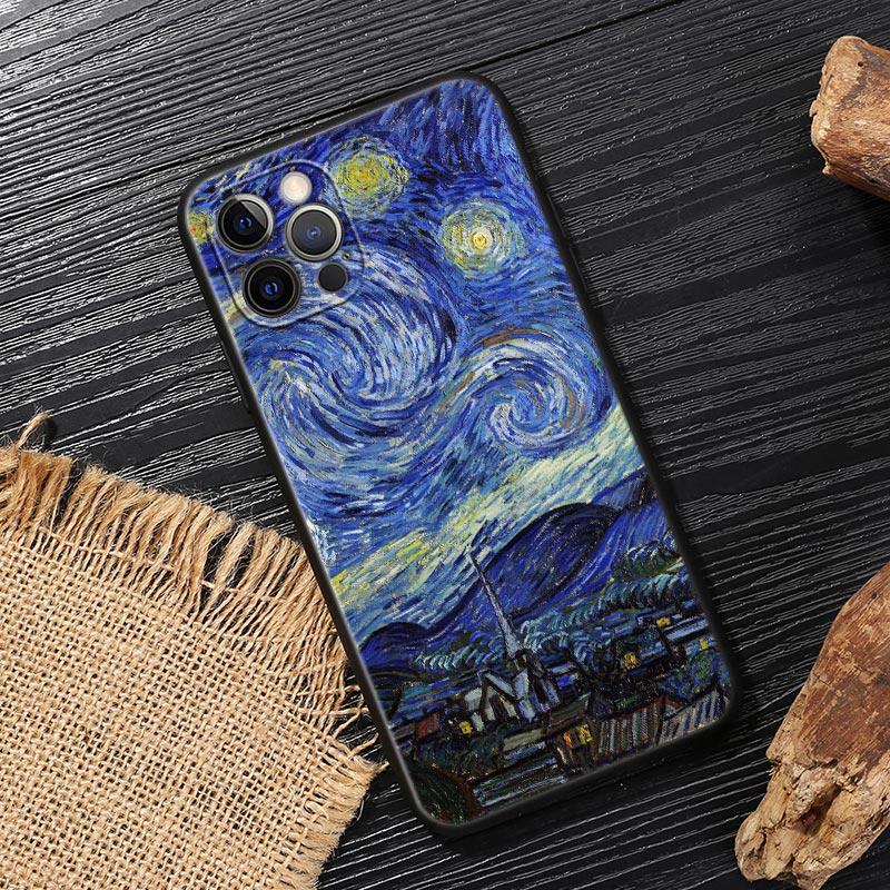 Ван Гог Звездная ночь Кот Масляная живопись Чехол Для iphone 15 Pro 14 11 12 13 Pro Max Mini XS X 7 8 14 Plus SE2020 Чехлы Мягкая обложка