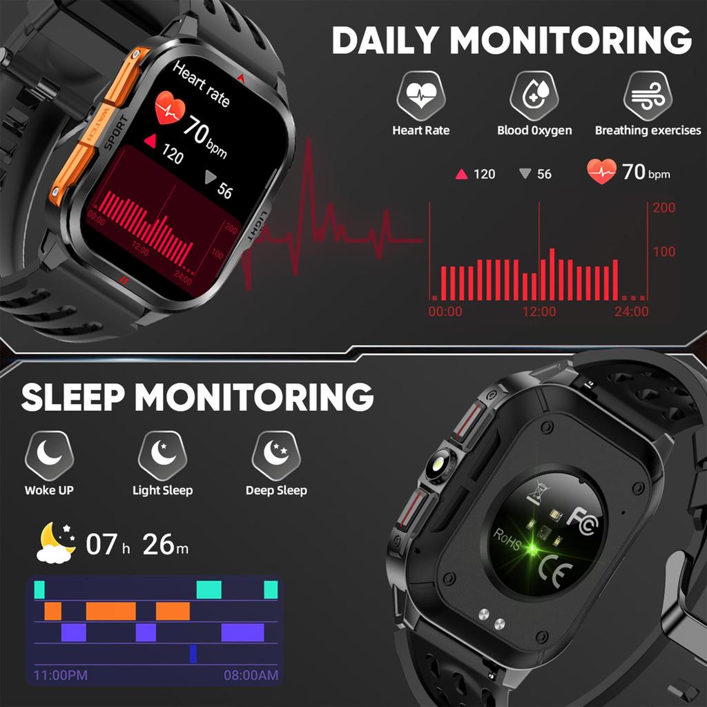 LIGE New Smart Watch 2.01-inch Curved Screen Bluetooth Call Outdoor Sports Waterproof Men's Smart Watch