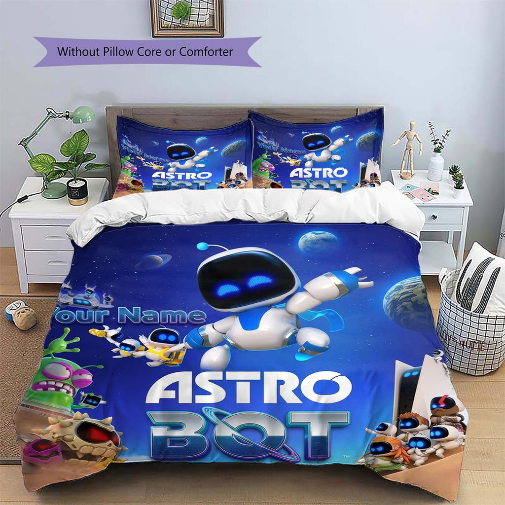 ASTRO BOT Custom Name Pattern Bedding,Quilt Set Quilt Cover Pillowcase Home Birthday Gift(1 * duvet cover + 2 * pillowcase, without core)