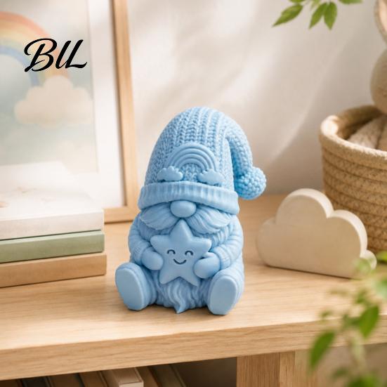 Nordic Style Statue Ornaments 3D Printed Gnome Figurine Holding Smiling Star, Faceless with Unique Holiday Gift for Friends Knit Hat, Cute Christmas
