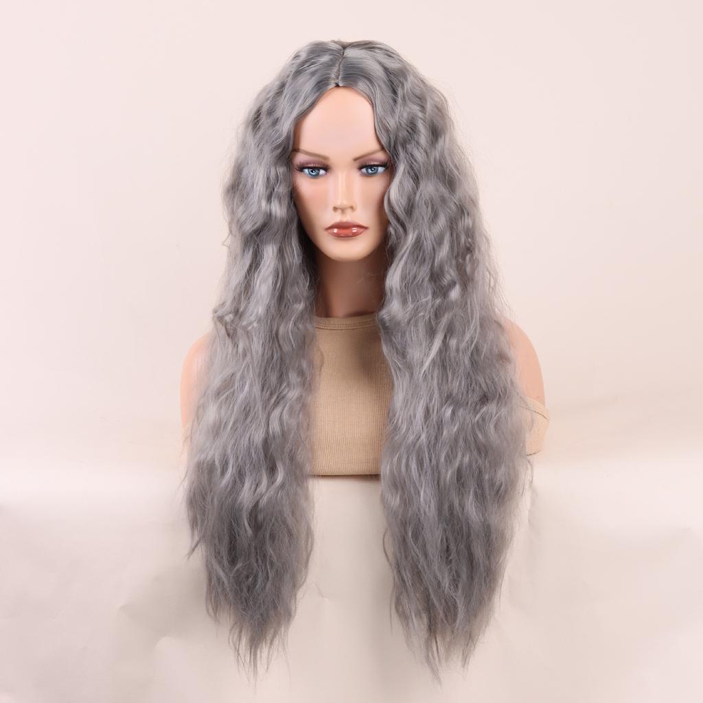 70 см длинный кудрявый парик для женщин, повседневный, вечерние, косплей, синтетический серебристо-серый парик с средней частью, термостойкие волокнистые волосы