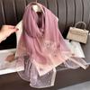 Thin Butterfly Embroidery Scarf Pearl Women Hijab Shawls Elegant Silk Scarf  Lady
