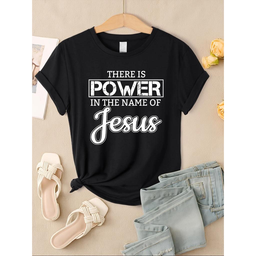 Power In The Name Of Jeasus Printing Women Tee Shirt All-Match Soft T-Shirt Sport Summer Clothing Multicolor Short Sleeve