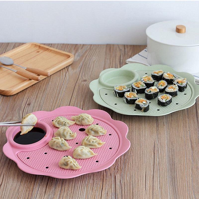 Двухслойная обеденная тарелка в форме цветка Блюдо для клецок Поднос для суши Дренируемая обеденная тарелка для клецок
