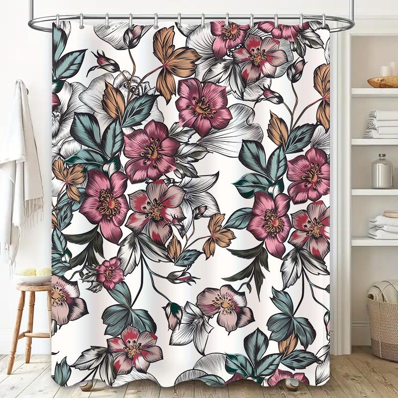 Vintage Floral Printed Shower Curtain Decorative Bathing Room Waterproof Fabric Home Decoration