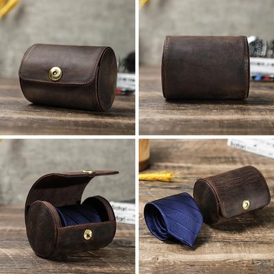 Мужская коробка для галстуков из натуральной кожи, ручная работа, портативная круглая магнитная коробка для хранения галстуков в стиле ретро