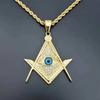Iced Out Masonic All Seeing Eye Pendant Necklace Male Gold Color Stainless Steel Chain For Men Freemason Mason Jewelry
