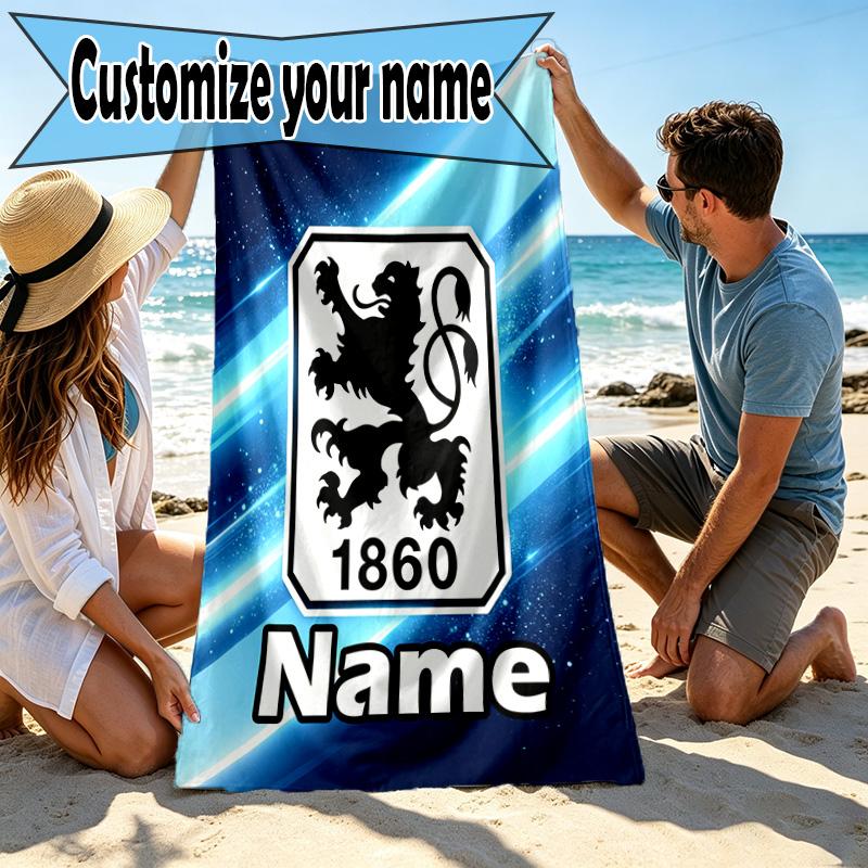 Custom Name Personalized 1860 Munchen football club Print Beach Towel, for Trip Camping Beach Party Home Decor, Birthday Gift for Family & Friends