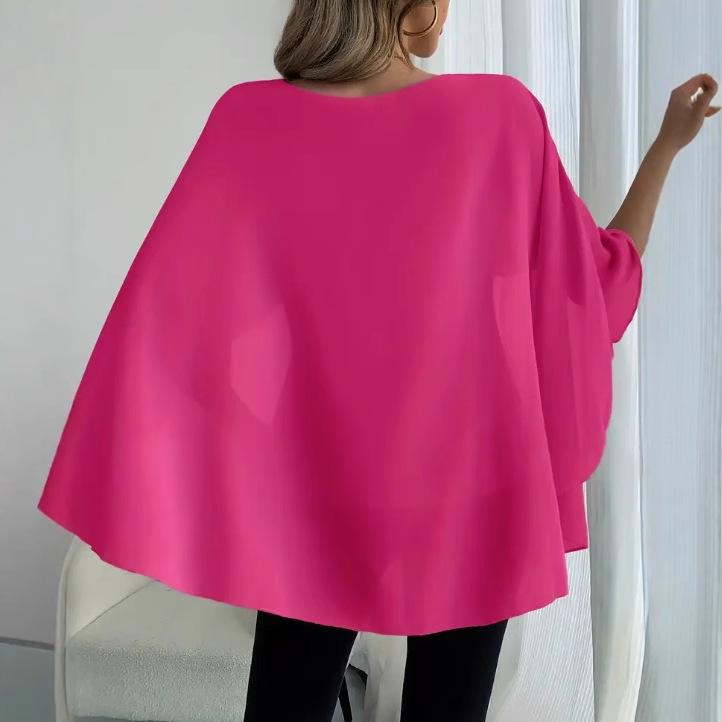 Универсальная женская шифоновая блузка с многослойным рукавом-кейпом в европейском и американском стиле