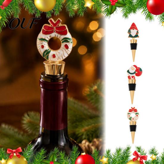 Wine Preserver for Christmas Dinner Theme Stopper, Santa Snowman Garland Pattern, Zinc Alloy Festive Bottle Insert with Silicone Sealing Ring,