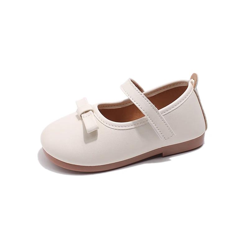 Girls Leather Shoes Soft Princess Cute Sweet Kids Flats with Bowtie Mary Janes Children Kindergarten Shoes Silver Brown Beige