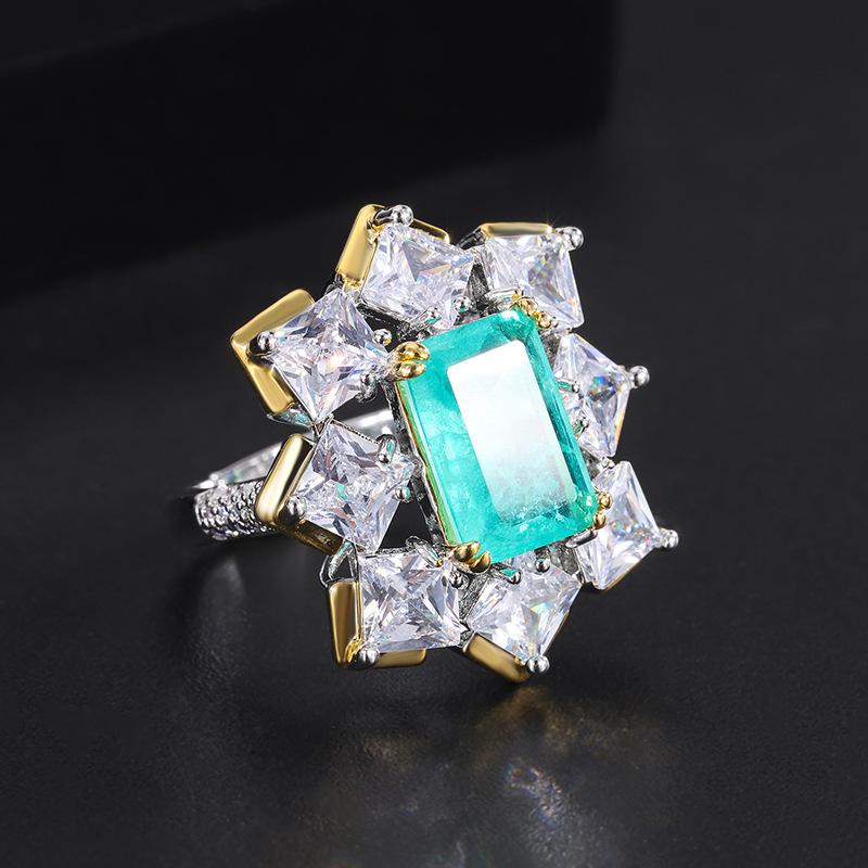 Кольцо с изумрудом серии Color Treasure, цветные цветы, параиба, зеленое, красное, цирконовое кольцо