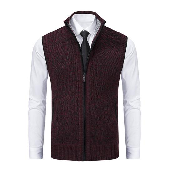 Мужской осенне-зимний жилет, пальто с воротником-стойкой, вязаный кардиган на молнии, защита шеи, без рукавов, приталенный крой, теплая повседневная мягкая мужская куртка средней длины
