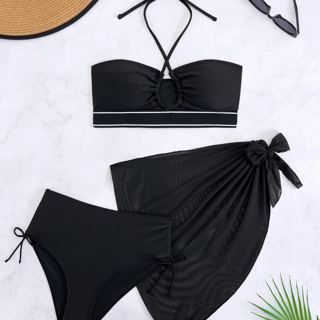 1011 solid color sexy European and American reverse wear split bikini spot bikini three-piece swimsuit women