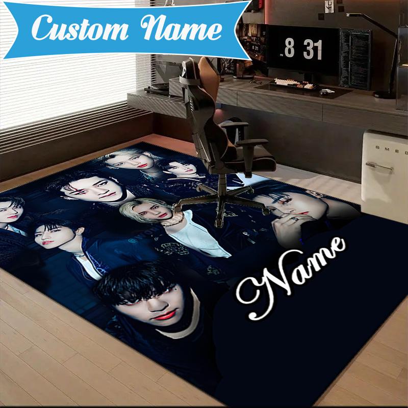 Custom Name K-pop stray Style Collective Rug for Living Room, Game Rooms, Office, Bedroom, Floor Mat Playful Design, fan gifts Christmas decor
