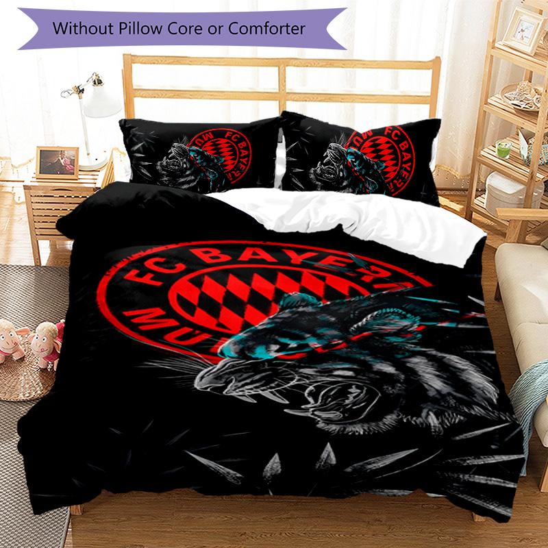 3pcs Football club logo pattern bedding set duvet cover set includes duvet cover &pillowcases,perfect all season bedroom decoration&gift