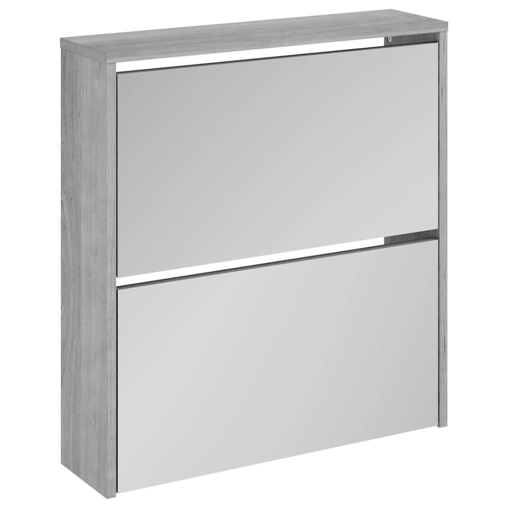 Shoe Cabinet with Mirror 2 Flip Down Compartments Grey Sonoma 63 x 17 x 67 cm