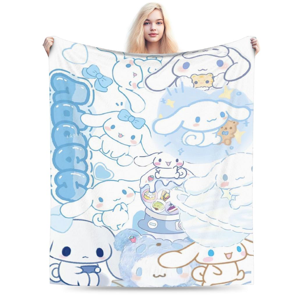 Kawaii Cinnamoroll Fleece Blanket Sanrio Cute Cartoon Dog Vintage Throw Blanket for Home Hotel Sofa 200x150cm Rug Piece