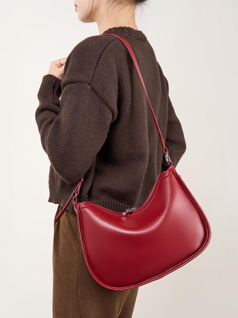 100% Genuine Leather Women Crescent Bag Handbag Luxury Women Simple Shoulder Crossbody Bag Commuter
