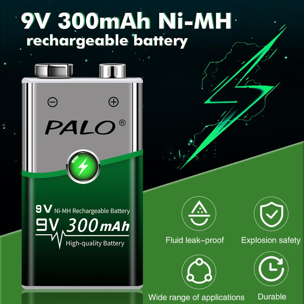 PALO 9V Battery Ni-mh Rechargeable Battery 300mah for Toy Battery 2pcs Multi-function Battery Ktv Use